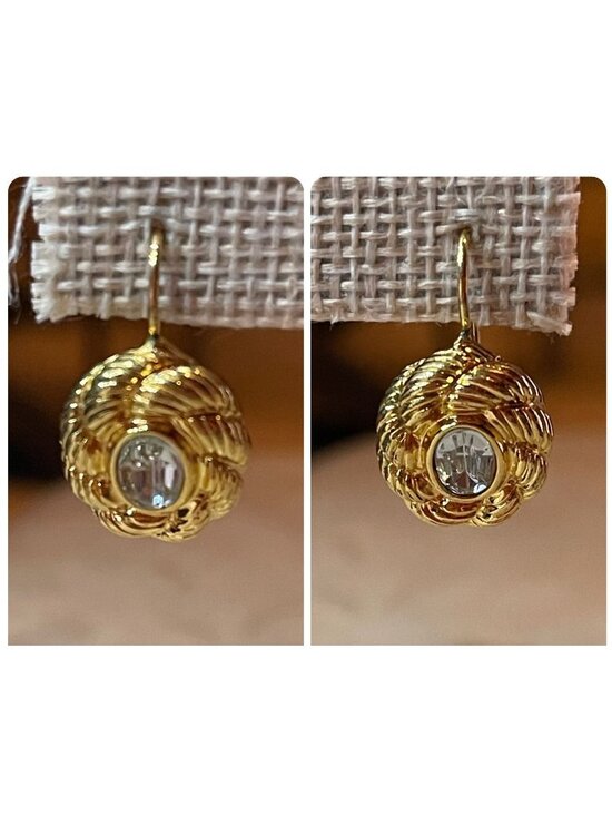 Avon Jewelry - Vintage 80s Signed Avon Gold Tone Rope Twist Rhinestone Dome Drop Earrings